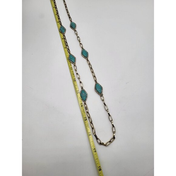 LAUREN RALPH LAUREN Long Gold Tone Faux Turquoise & Crystal Chain Necklace - Picture 8 of 9